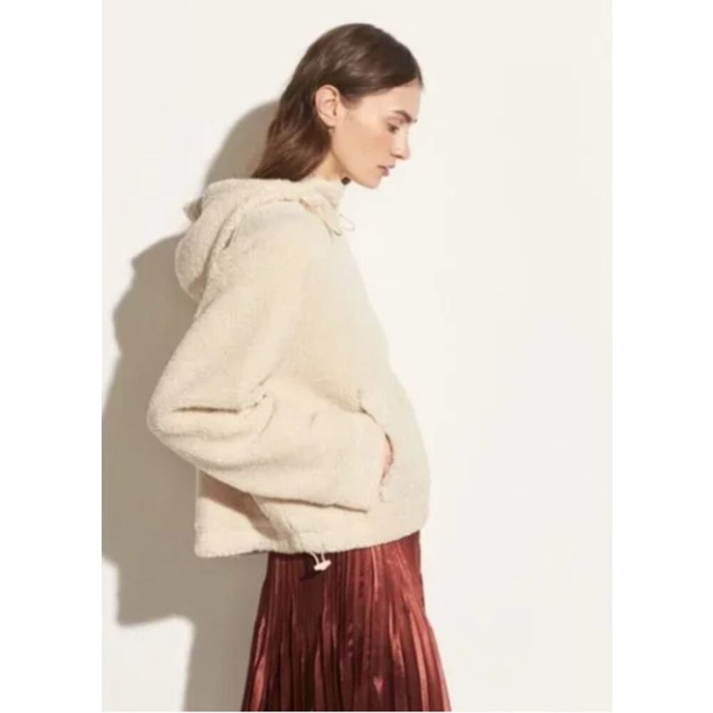 Vince Sherpa Hoodie Sweatshirt Cream Teddy Oversize Cozy Pullover Pocket M